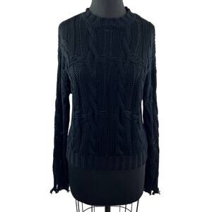 SABLYN Black Crewneck Long Sleeve Cable Knit 100% Cashmere Pullover Sweater Sz M